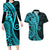 Polynesia Paisley Couples Matching Long Sleeve Bodycon Dress and Hawaiian Shirt Polynesian With Tropical Flowers - Turquoise LT14 Turquoise - Polynesian Pride