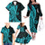 Polynesia Paisley Family Matching Off Shoulder Long Sleeve Dress and Hawaiian Shirt Polynesian With Tropical Flowers - Turquoise LT14 - Polynesian Pride