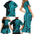 Polynesia Paisley Family Matching Short Sleeve Bodycon Dress and Hawaiian Shirt Polynesian With Tropical Flowers - Turquoise LT14 - Polynesian Pride