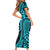 Polynesia Paisley Family Matching Short Sleeve Bodycon Dress and Hawaiian Shirt Polynesian With Tropical Flowers - Turquoise LT14 - Polynesian Pride