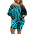 Polynesia Paisley Off Shoulder Short Dress Polynesian With Tropical Flowers - Turquoise LT14 Women Turquoise - Polynesian Pride