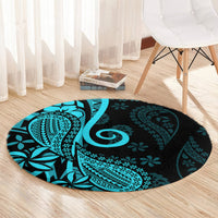 Polynesia Paisley Round Carpet Polynesian With Tropical Flowers - Turquoise LT14 - Polynesian Pride
