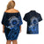 Talofa Samoa Couples Matching Off Shoulder Short Dress and Hawaiian Shirt Samoan Kava Bowl Siapo Pattern - Blue LT14 - Polynesian Pride