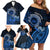 Talofa Samoa Family Matching Off Shoulder Short Dress and Hawaiian Shirt Samoan Kava Bowl Siapo Pattern - Blue LT14 - Polynesian Pride