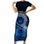 Talofa Samoa Short Sleeve Bodycon Dress Samoan Kava Bowl Siapo Pattern - Blue LT14 Long Dress Blue - Polynesian Pride