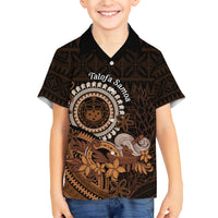 Talofa Samoa Kid Hawaiian Shirt Samoan Kava Bowl Siapo Pattern - Brown LT14 Kid Brown - Polynesian Pride