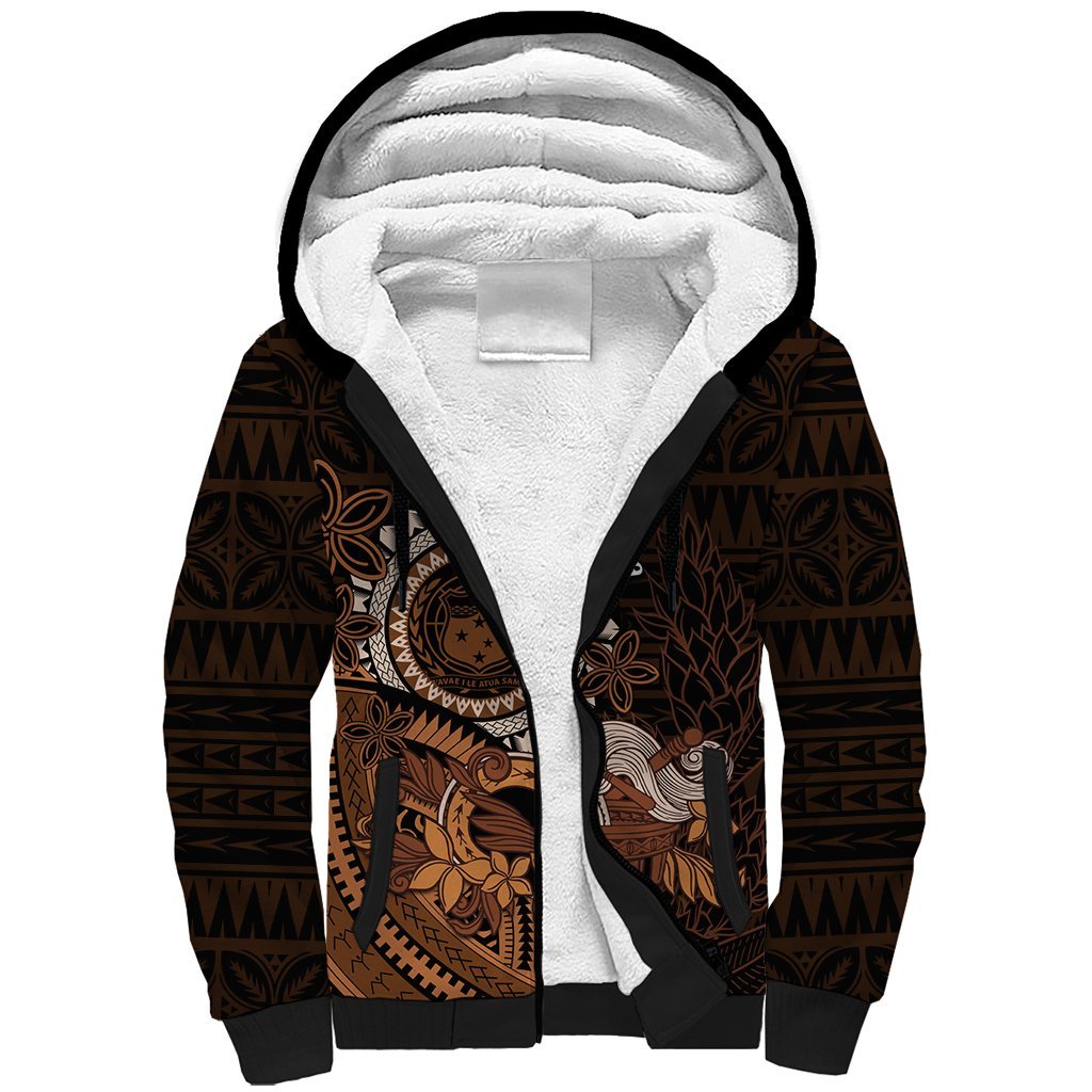 Talofa Samoa Sherpa Hoodie Samoan Kava Bowl Siapo Pattern - Brown LT14 Unisex Brown - Polynesian Pride