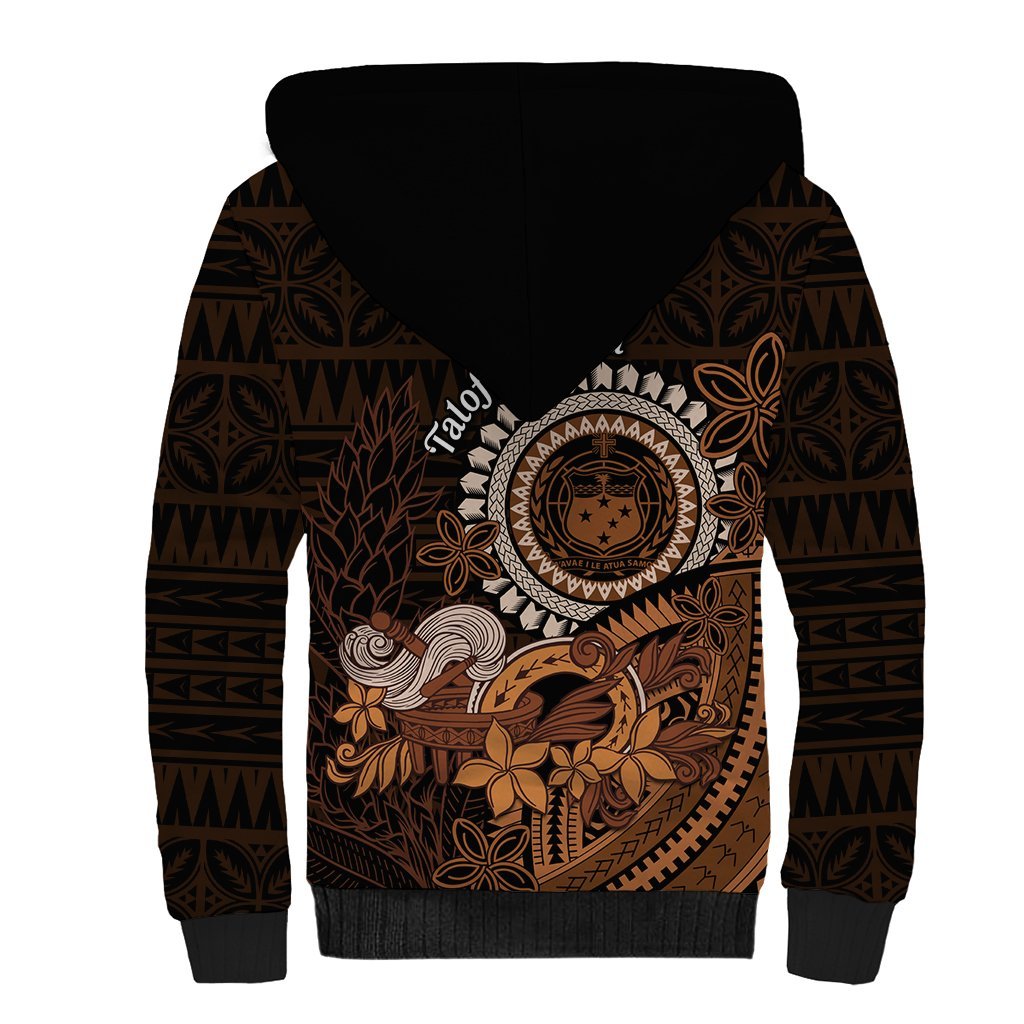 Talofa Samoa Sherpa Hoodie Samoan Kava Bowl Siapo Pattern - Brown LT14 - Polynesian Pride