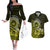 Lime Green Talofa Samoa Couples Matching Off The Shoulder Long Sleeve Dress and Hawaiian Shirt Samoan Kava Bowl Siapo Pattern LT14 Lime Green - Polynesian Pride