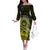 Lime Green Talofa Samoa Off The Shoulder Long Sleeve Dress Samoan Kava Bowl Siapo Pattern LT14 Women Lime Green - Polynesian Pride