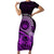 Purple Talofa Samoa Short Sleeve Bodycon Dress Samoan Kava Bowl Siapo Pattern LT14 Long Dress Purple - Polynesian Pride