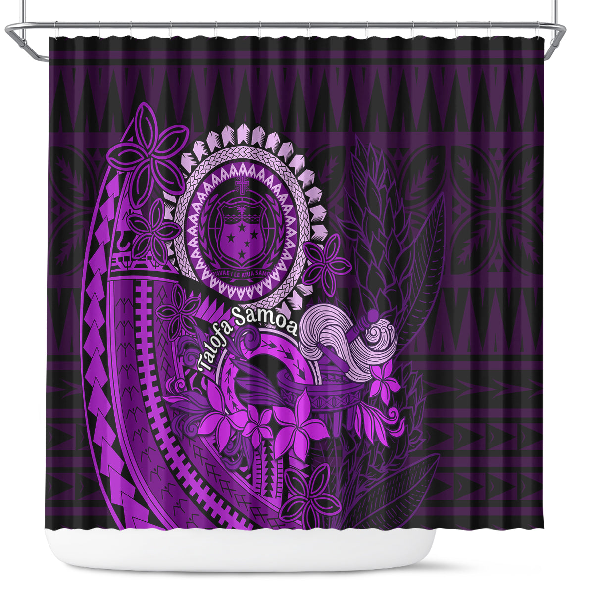 Purple Talofa Samoa Shower Curtain Samoan Kava Bowl Siapo Pattern LT14 Purple - Polynesian Pride