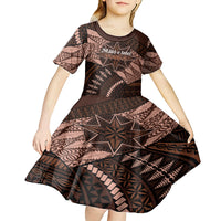 Malo e lelei Tonga Kid Short Sleeve Dress Tongan Ngatu Pattern Vintage Vibes LT14 - Polynesian Pride