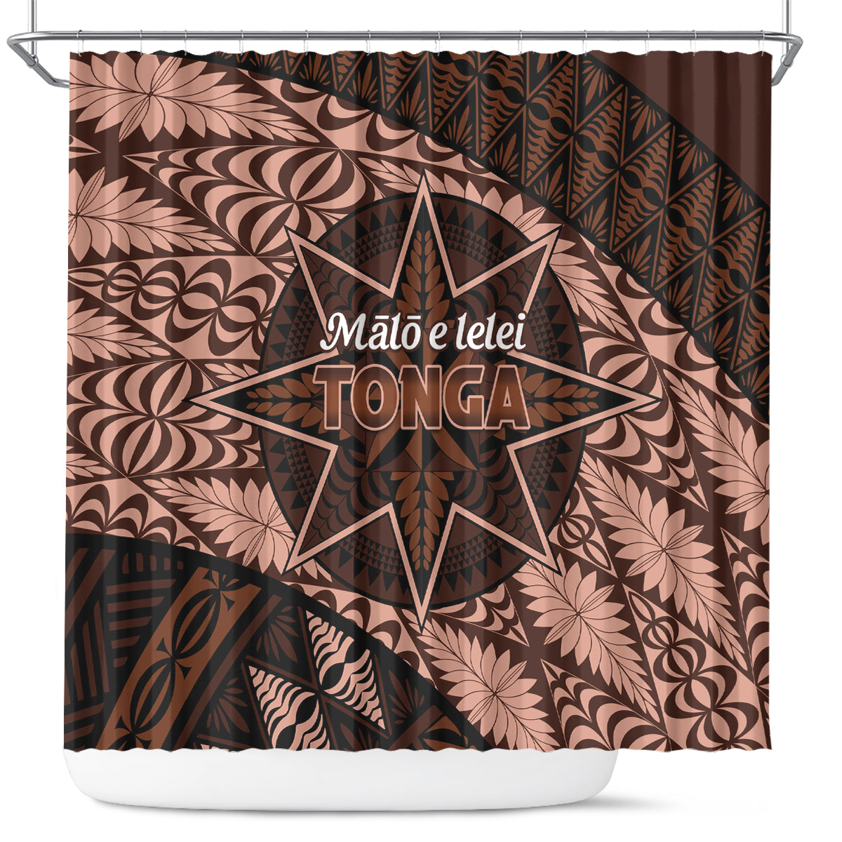 Malo e lelei Tonga Shower Curtain Tongan Ngatu Pattern Vintage Vibes LT14 Brown - Polynesian Pride