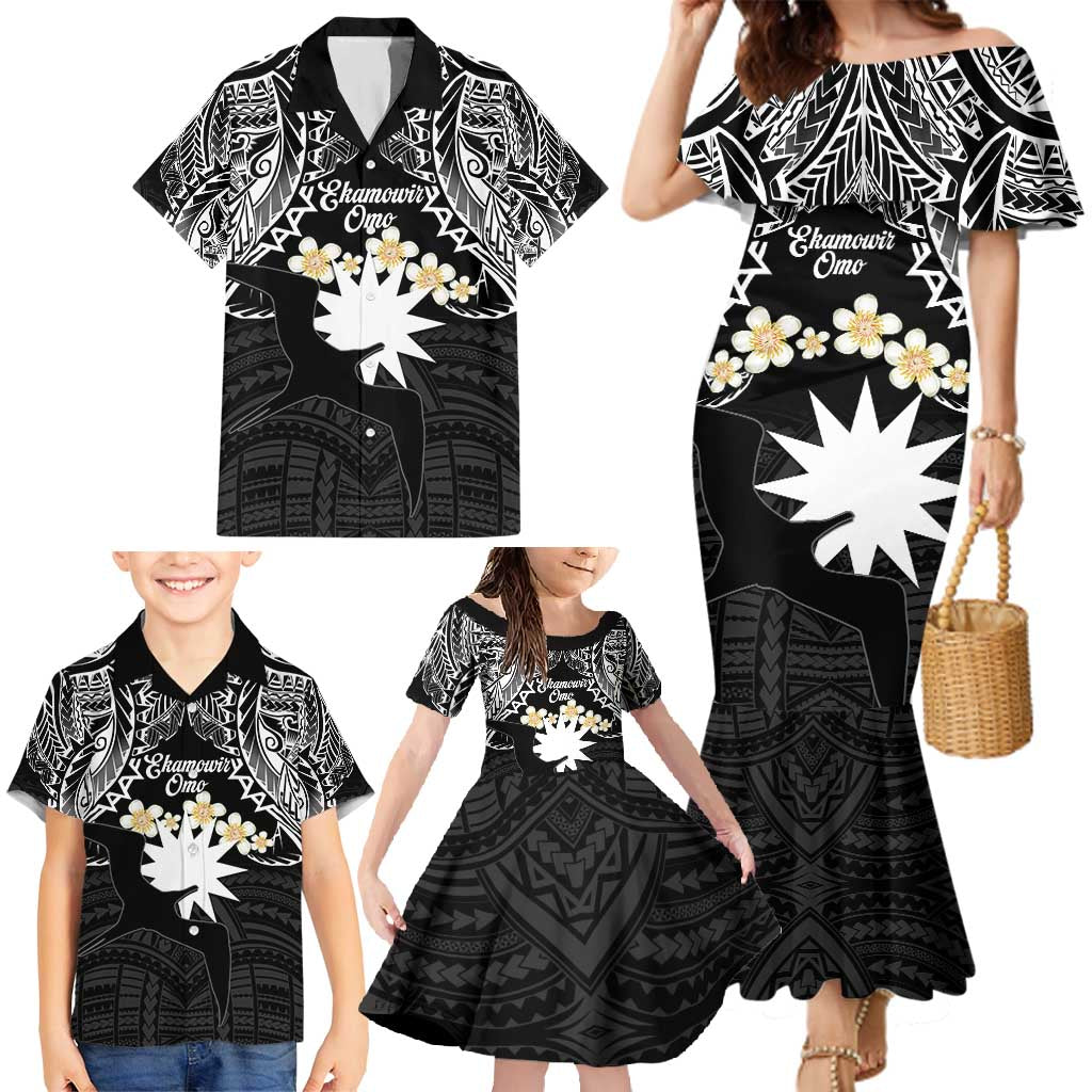 Ekamowir Omo Nauru Family Matching Mermaid Dress and Hawaiian Shirt Naoero Twelve-pointed Star Polynesian Tattoo