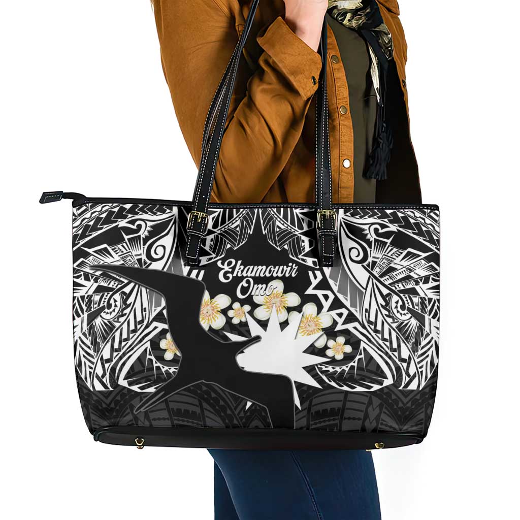 Ekamowir Omo Nauru Leather Tote Bag Naoero Twelve-pointed Star Polynesian Tattoo LT14 - Polynesian Pride