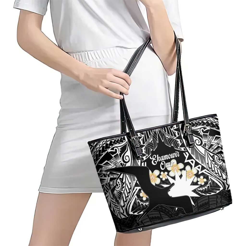 Ekamowir Omo Nauru Leather Tote Bag Naoero Twelve-pointed Star Polynesian Tattoo LT14 - Polynesian Pride