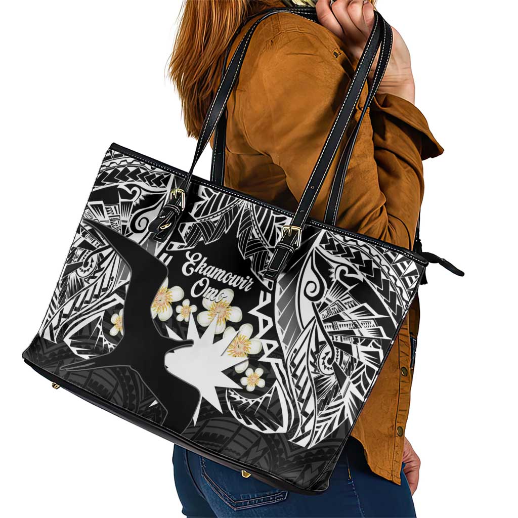 Ekamowir Omo Nauru Leather Tote Bag Naoero Twelve-pointed Star Polynesian Tattoo LT14 - Polynesian Pride