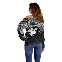 Ekamowir Omo Nauru Off Shoulder Sweater Naoero Twelve-pointed Star Polynesian Tattoo LT14 - Polynesian Pride