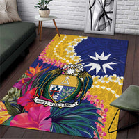 Nauru Independence Day Area Rug Coat Of Arms With Tropical Flowers LT14 Blue - Polynesian Pride