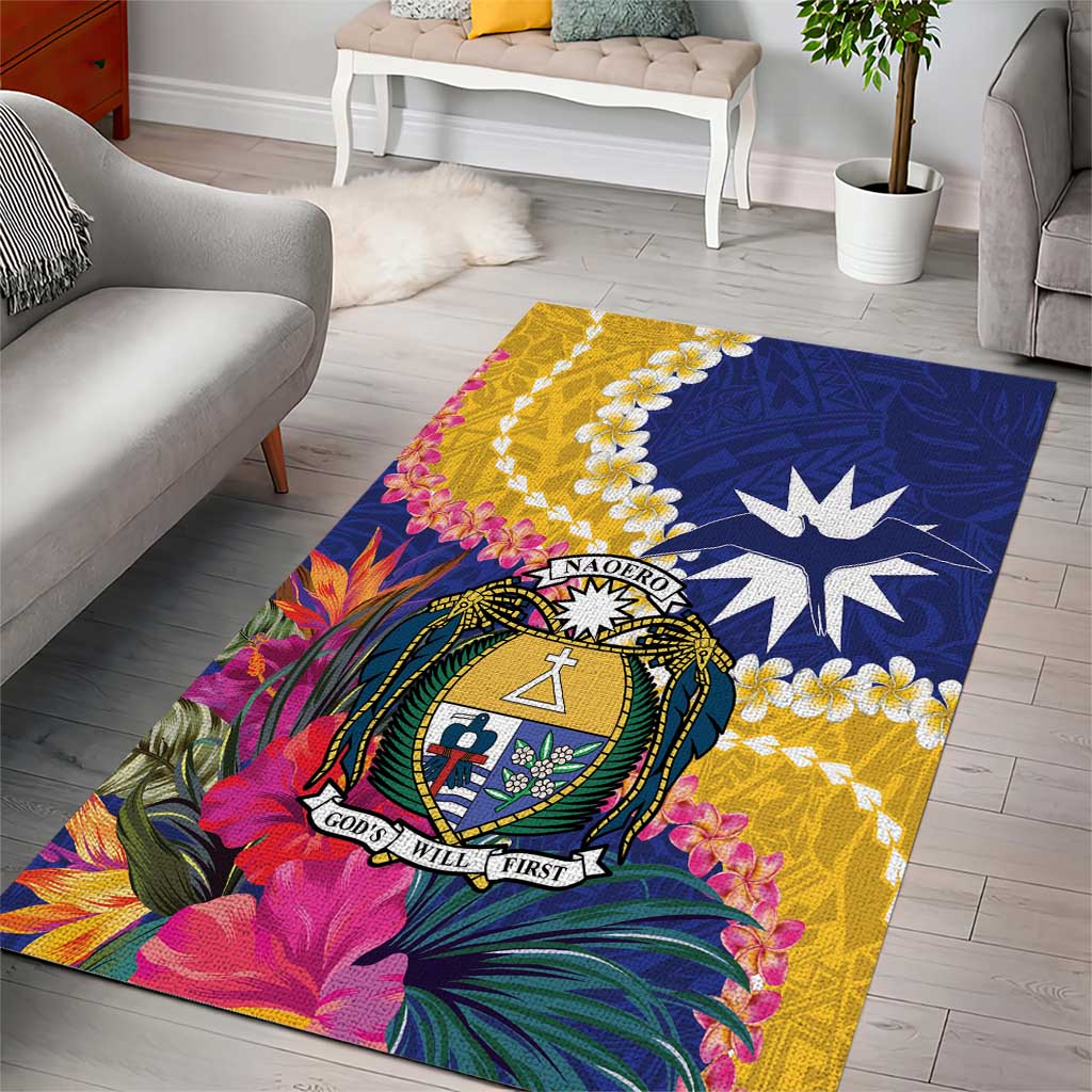 Nauru Independence Day Area Rug Coat Of Arms With Tropical Flowers LT14 - Polynesian Pride