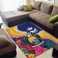 Nauru Independence Day Area Rug Coat Of Arms With Tropical Flowers LT14 - Polynesian Pride