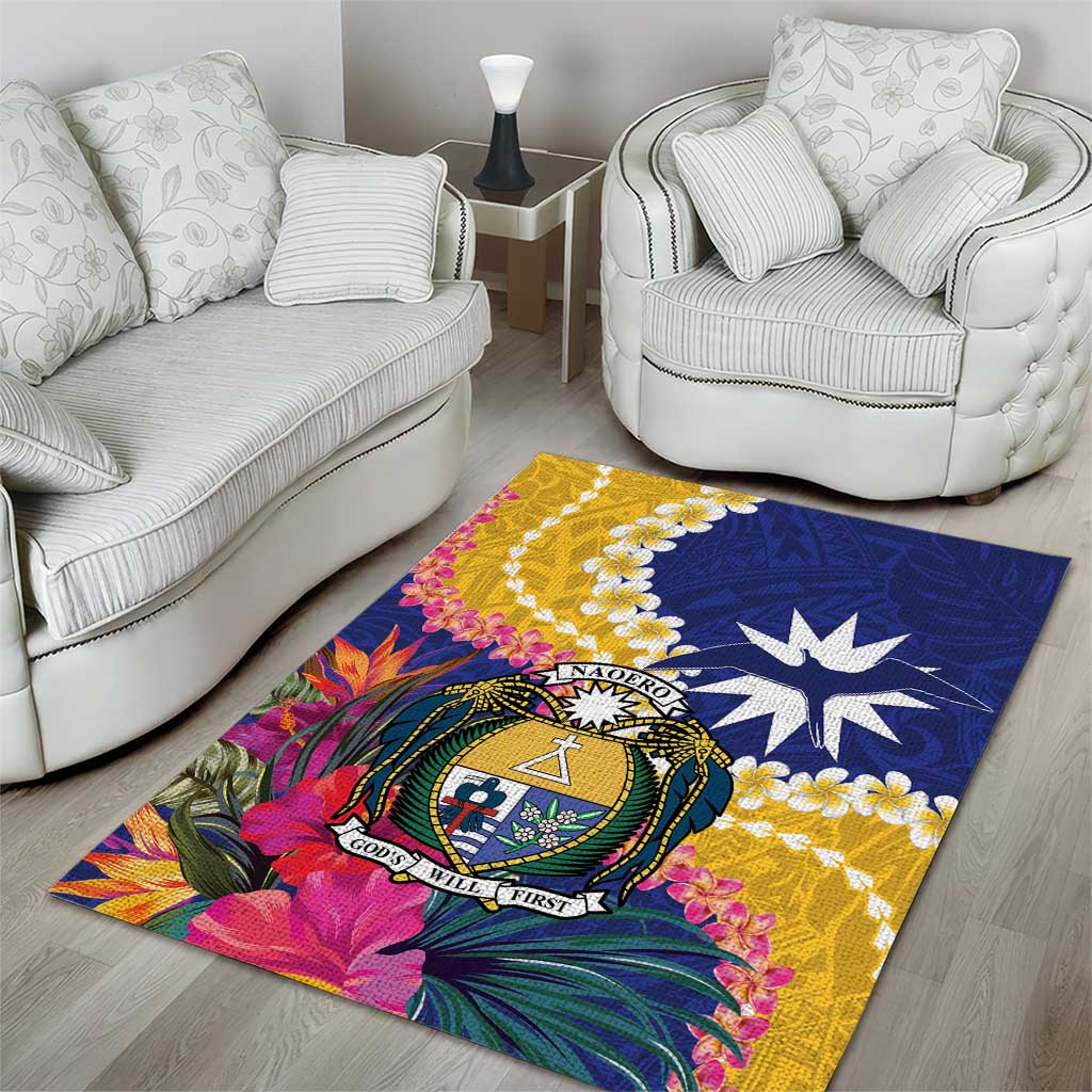 Nauru Independence Day Area Rug Coat Of Arms With Tropical Flowers LT14 - Polynesian Pride