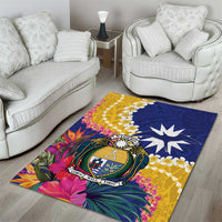Nauru Independence Day Area Rug Coat Of Arms With Tropical Flowers LT14 - Polynesian Pride