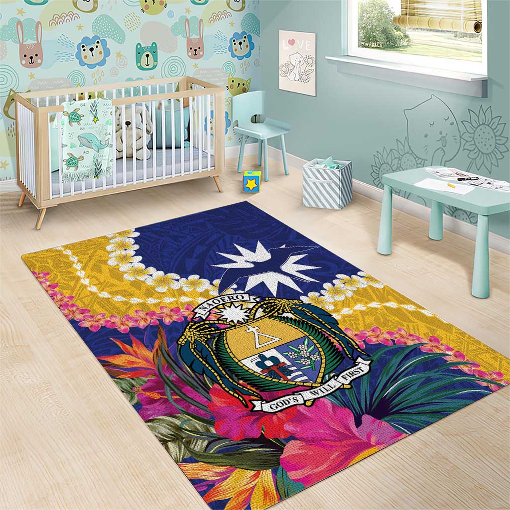 Nauru Independence Day Area Rug Coat Of Arms With Tropical Flowers LT14 - Polynesian Pride