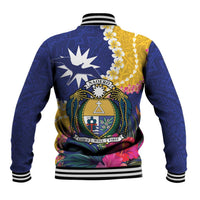 Nauru Independence Day Baseball Jacket Coat Of Arms With Tropical Flowers LT14 - Polynesian Pride