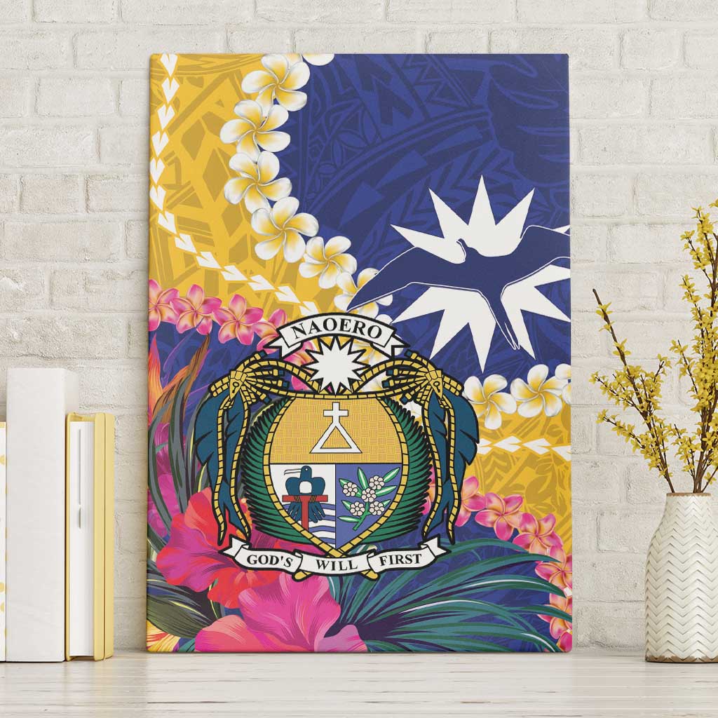 Nauru Independence Day Canvas Wall Art Coat Of Arms With Tropical Flowers