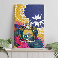 Nauru Independence Day Canvas Wall Art Coat Of Arms With Tropical Flowers LT14 - Polynesian Pride