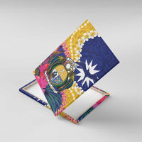 Nauru Independence Day Canvas Wall Art Coat Of Arms With Tropical Flowers LT14 With Frame Blue - Polynesian Pride