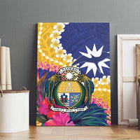Nauru Independence Day Canvas Wall Art Coat Of Arms With Tropical Flowers LT14 - Polynesian Pride