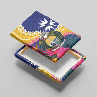 Nauru Independence Day Canvas Wall Art Coat Of Arms With Tropical Flowers LT14 - Polynesian Pride