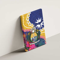 Nauru Independence Day Canvas Wall Art Coat Of Arms With Tropical Flowers LT14 - Polynesian Pride