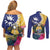 Nauru Independence Day Couples Matching Off Shoulder Short Dress and Long Sleeve Button Shirt Coat Of Arms With Tropical Flowers