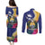 Nauru Independence Day Couples Matching Puletasi and Long Sleeve Button Shirt Coat Of Arms With Tropical Flowers