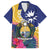 Nauru Independence Day Family Matching Long Sleeve Bodycon Dress and Hawaiian Shirt Coat Of Arms With Tropical Flowers