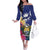 Nauru Independence Day Family Matching Off The Shoulder Long Sleeve Dress and Hawaiian Shirt Coat Of Arms With Tropical Flowers