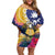 Nauru Independence Day Family Matching Off Shoulder Short Dress and Hawaiian Shirt Coat Of Arms With Tropical Flowers