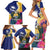 Nauru Independence Day Family Matching Short Sleeve Bodycon Dress and Hawaiian Shirt Coat Of Arms With Tropical Flowers