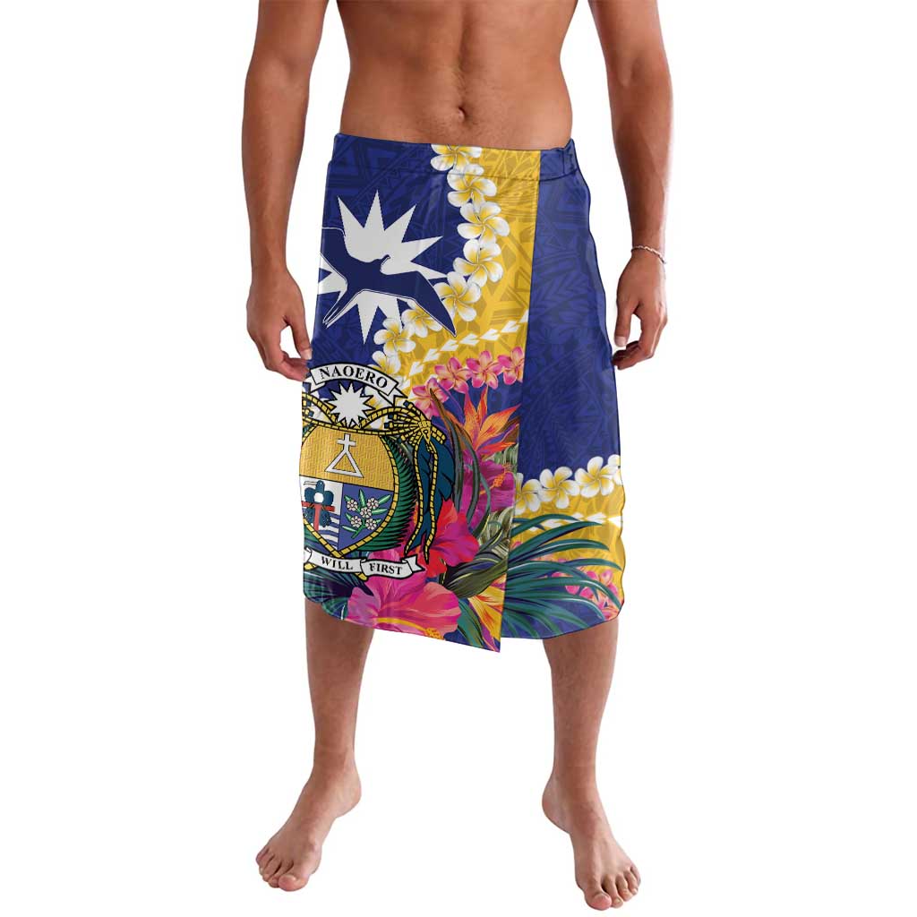 Nauru Independence Day Lavalava Coat Of Arms With Tropical Flowers LT14 Blue - Polynesian Pride