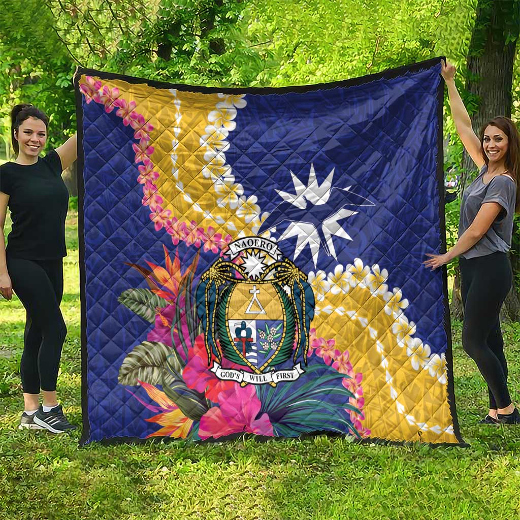 Nauru Independence Day Quilt Coat Of Arms With Tropical Flowers LT14 - Polynesian Pride
