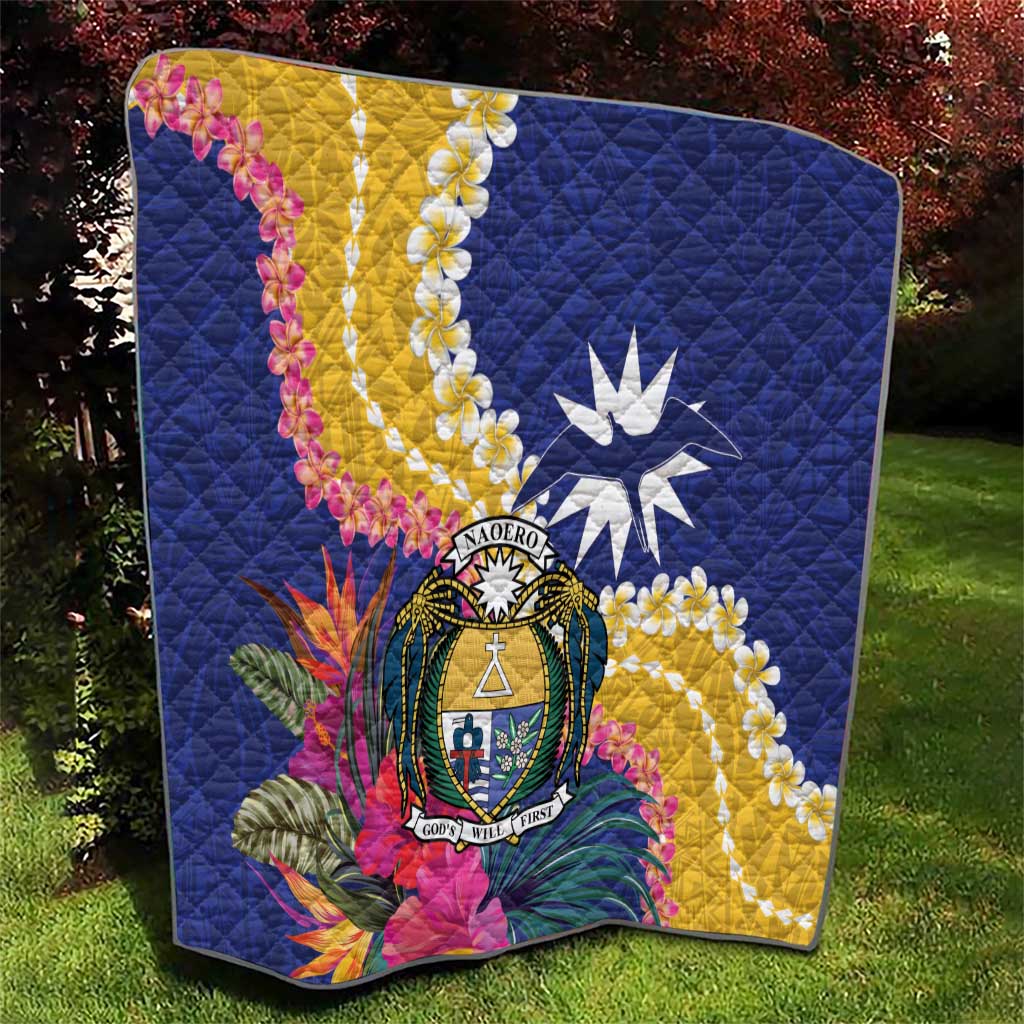 Nauru Independence Day Quilt Coat Of Arms With Tropical Flowers LT14 - Polynesian Pride