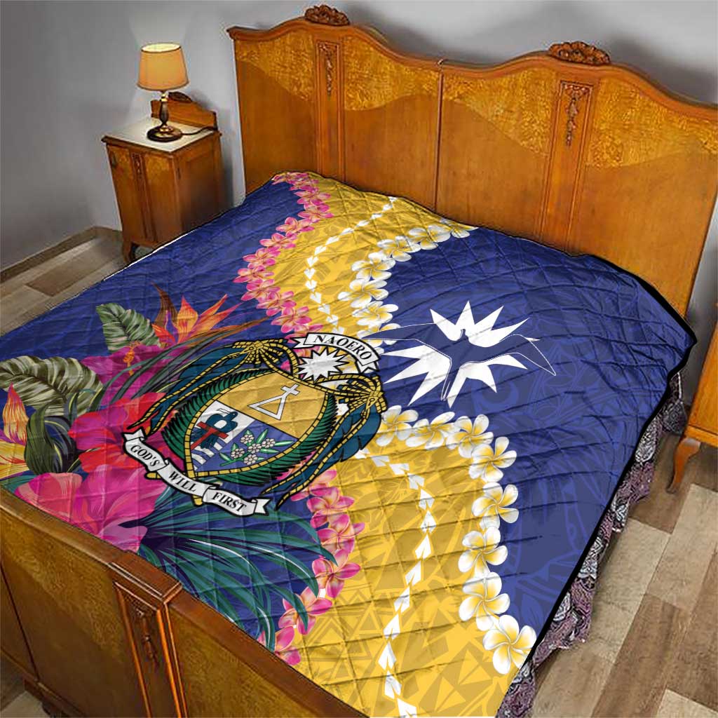 Nauru Independence Day Quilt Coat Of Arms With Tropical Flowers LT14 - Polynesian Pride