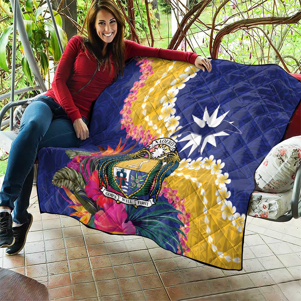 Nauru Independence Day Quilt Coat Of Arms With Tropical Flowers LT14 - Polynesian Pride