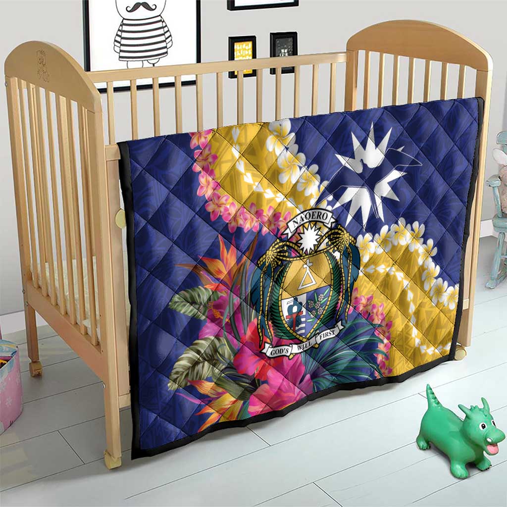 Nauru Independence Day Quilt Coat Of Arms With Tropical Flowers LT14 - Polynesian Pride