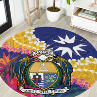 Nauru Independence Day Round Carpet Coat Of Arms With Tropical Flowers LT14 Blue - Polynesian Pride