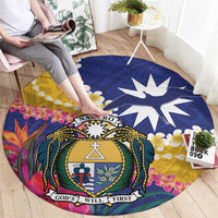 Nauru Independence Day Round Carpet Coat Of Arms With Tropical Flowers LT14 - Polynesian Pride